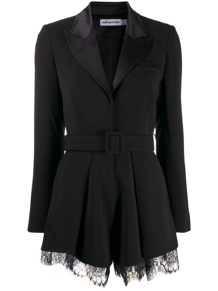 Self-portrait Tuxedo Playsuit - Black