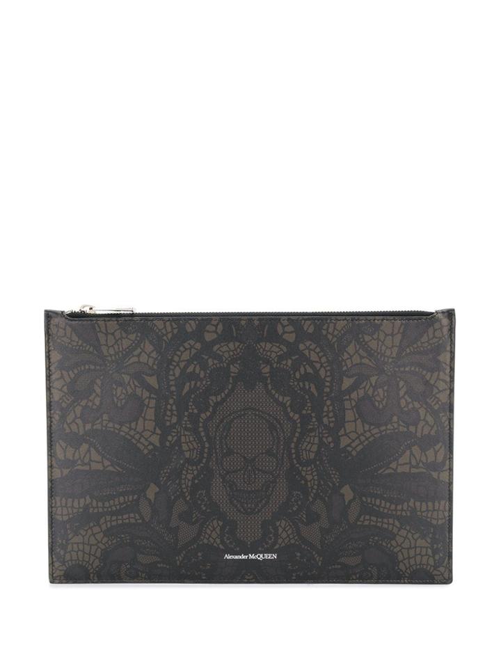 Alexander Mcqueen Skull Lace Pattern Pouch - Black