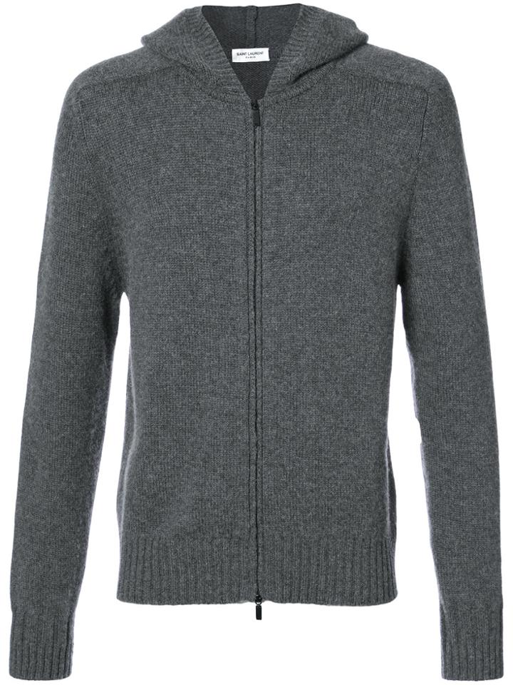 Saint Laurent Knitted Zip Hoodie - Grey