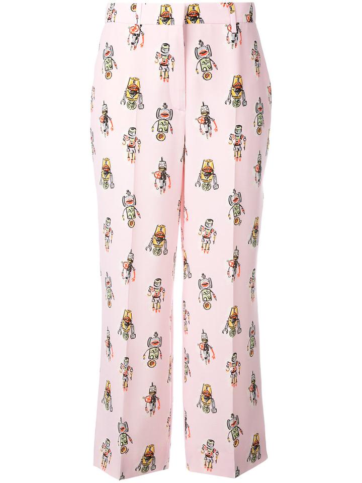 Prada Robot Print Trousers, Women's, Size: 38, Pink/purple, Silk/cupro