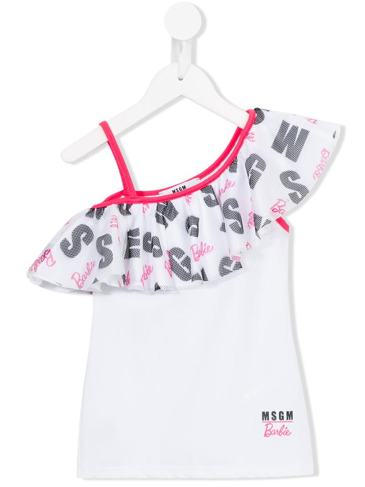 Msgm Kids Ruffled Barbie Tank Top, Girl's, Size: 6 Yrs, White