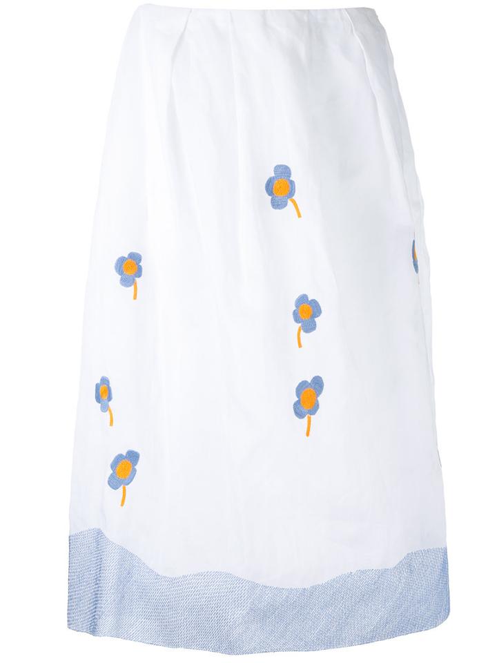 Jupe By Jackie - Floral Embroidery Skirt - Women - Cotton - S, White, Cotton