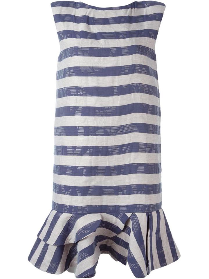 Giorgio Armani Striped Peplum Dress, Women's, Size: 42, Blue, Viscose/cotton/polyester/silk