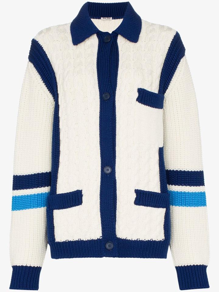 Miu Miu Tri Colour Knitted Virgin Wool Cardigan - White