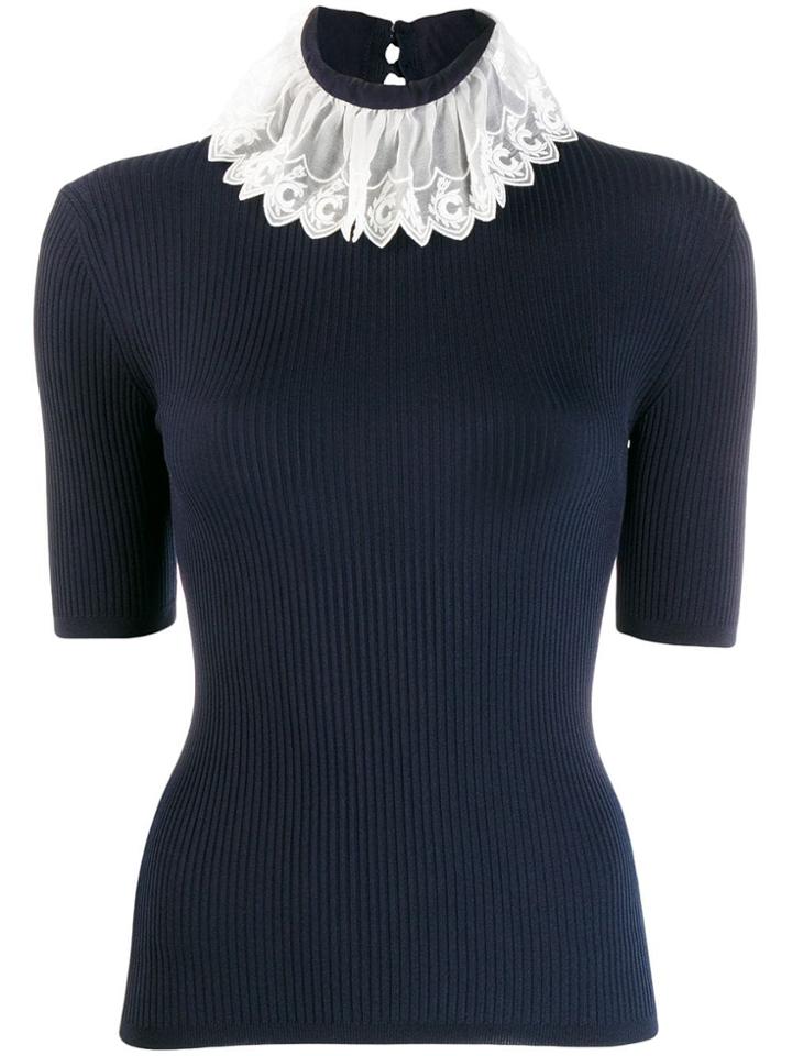 Chloé Embellished Collar Ribbed Knitted Top - Blue