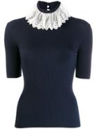 Chloé Embellished Collar Ribbed Knitted Top - Blue