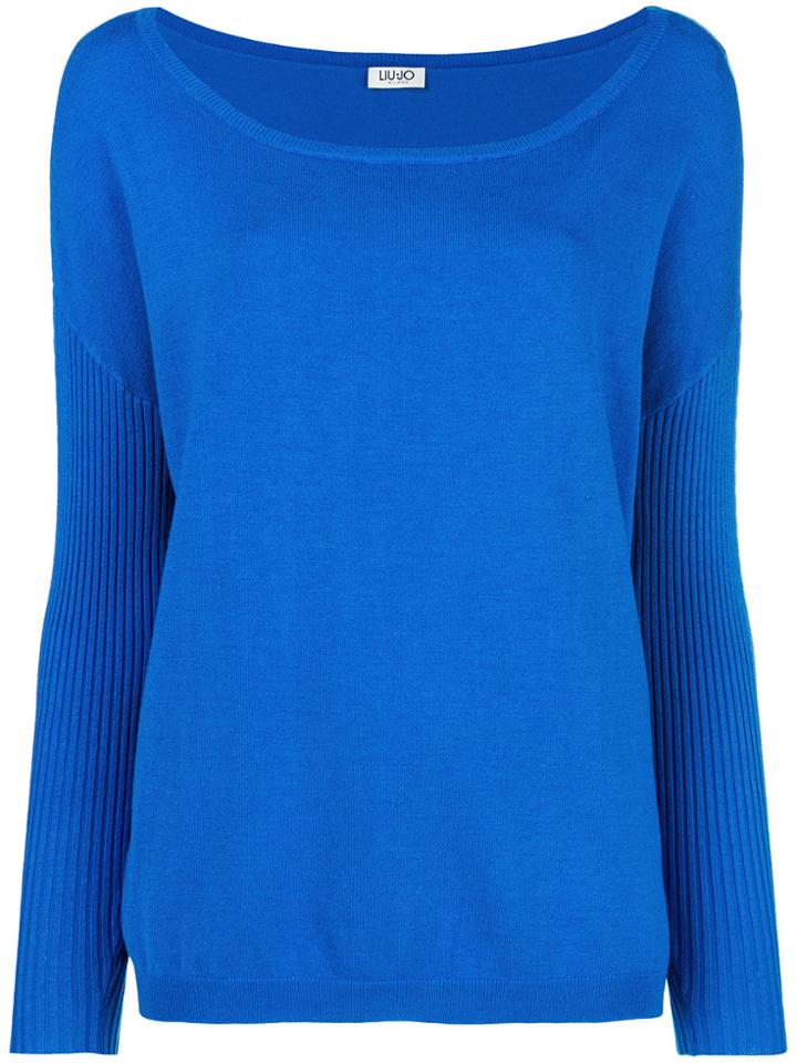 Liu Jo Ribbed Sleeve Bateau Sweater - Blue