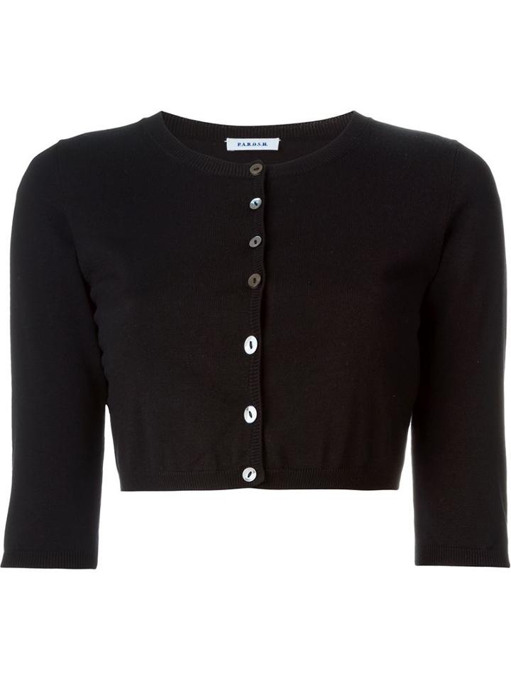 P.a.r.o.s.h. Sybil Cropped Cardigan, Women's, Black, Silk/spandex/elastane