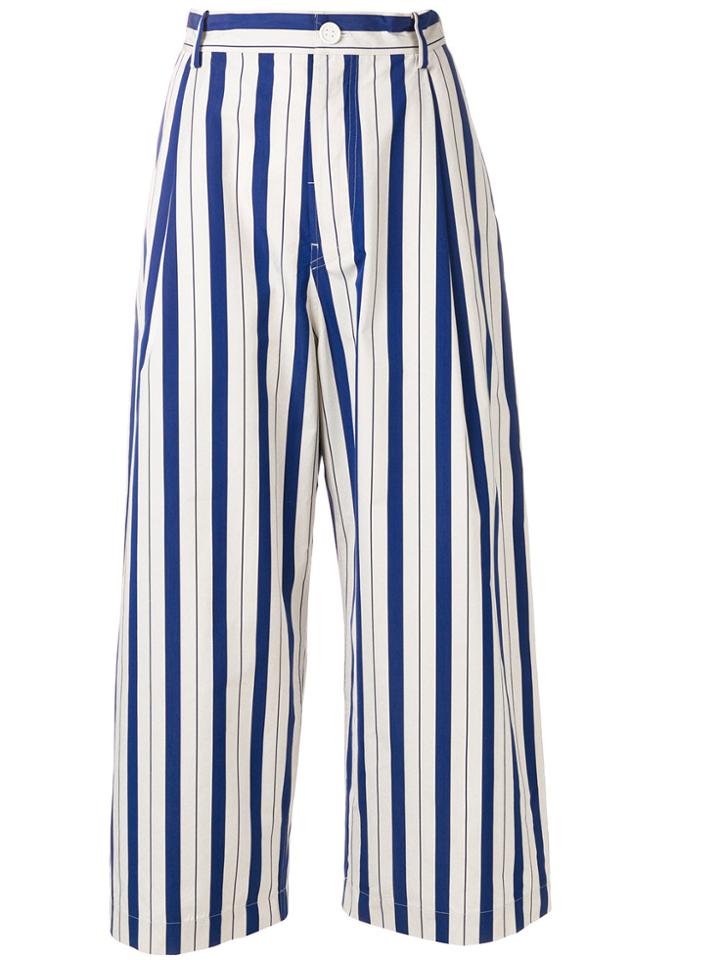 Sofie D'hoore Vertical Stripe Wide Leg Cropped Trousers - Blue