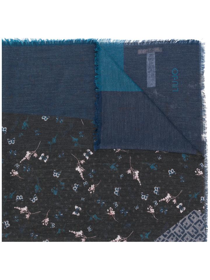Liu Jo Frayed Hem Printed Scarf - Blue