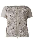 Herno Floral Appliqué Shortsleeved Jacket, Women's, Size: 40, Grey, Polyester/cotton/acetate/spandex/elastane