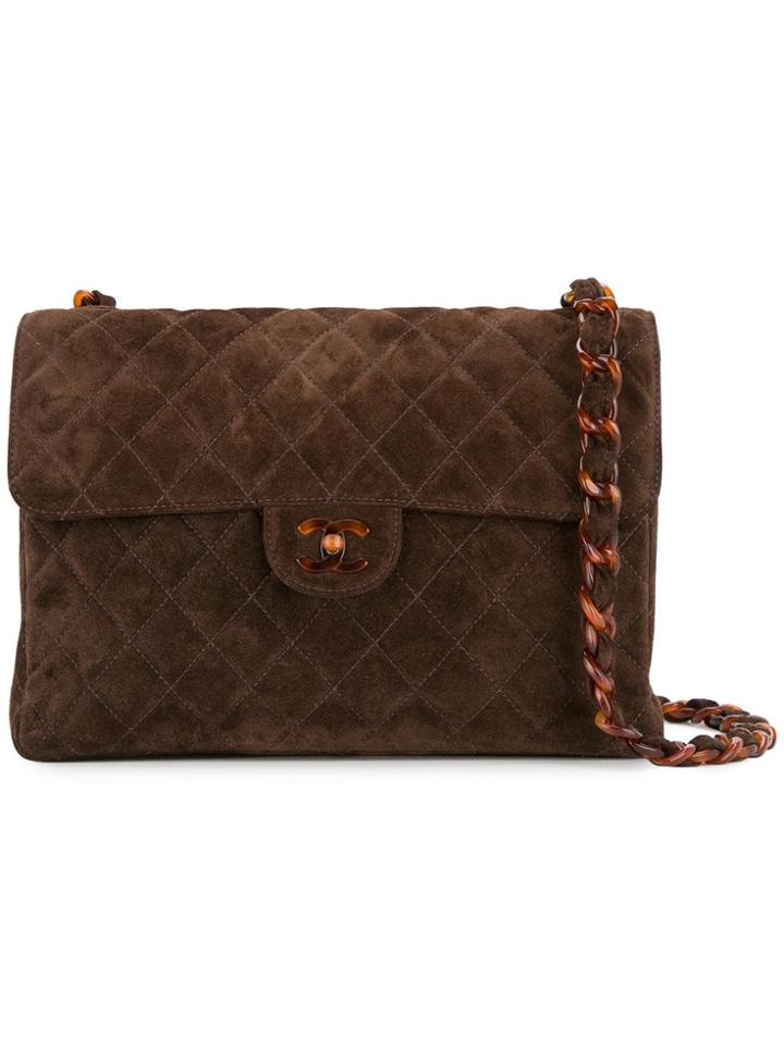 Chanel Vintage Quilted Cc Plastic Chain Shoulder Bag - Brown