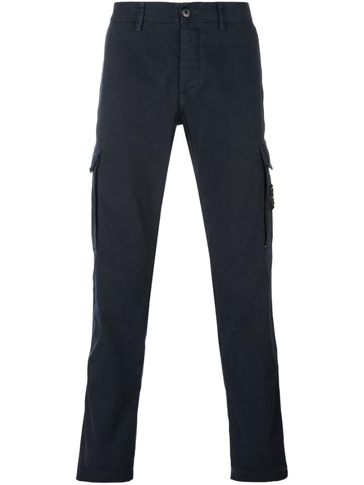 Stone Island Slim-fit Cargo Pants, Men's, Size: 36, Blue, Cotton/spandex/elastane