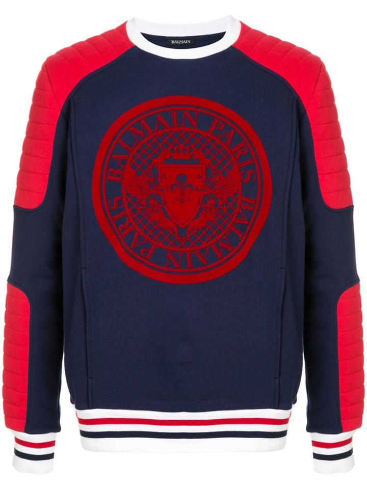 Balmain Medallion Print Panelled Sweatshirt - Blue