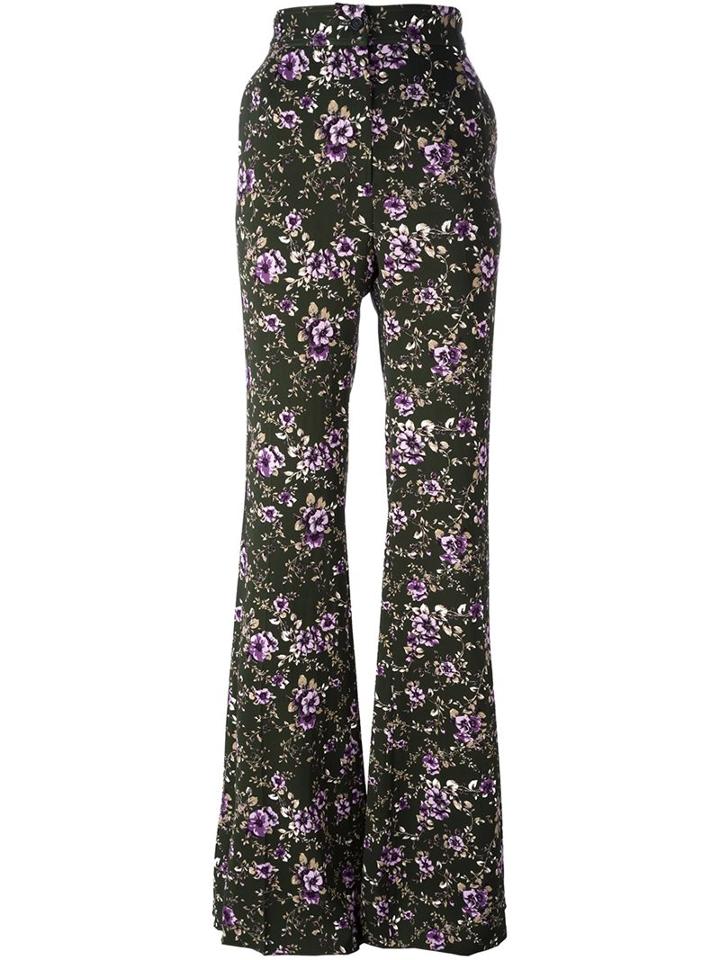 Rochas Floral Flared Trousers, Women's, Size: 40, Green, Silk/viscose/spandex/elastane