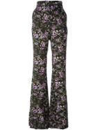 Rochas Floral Flared Trousers, Women's, Size: 40, Green, Silk/viscose/spandex/elastane