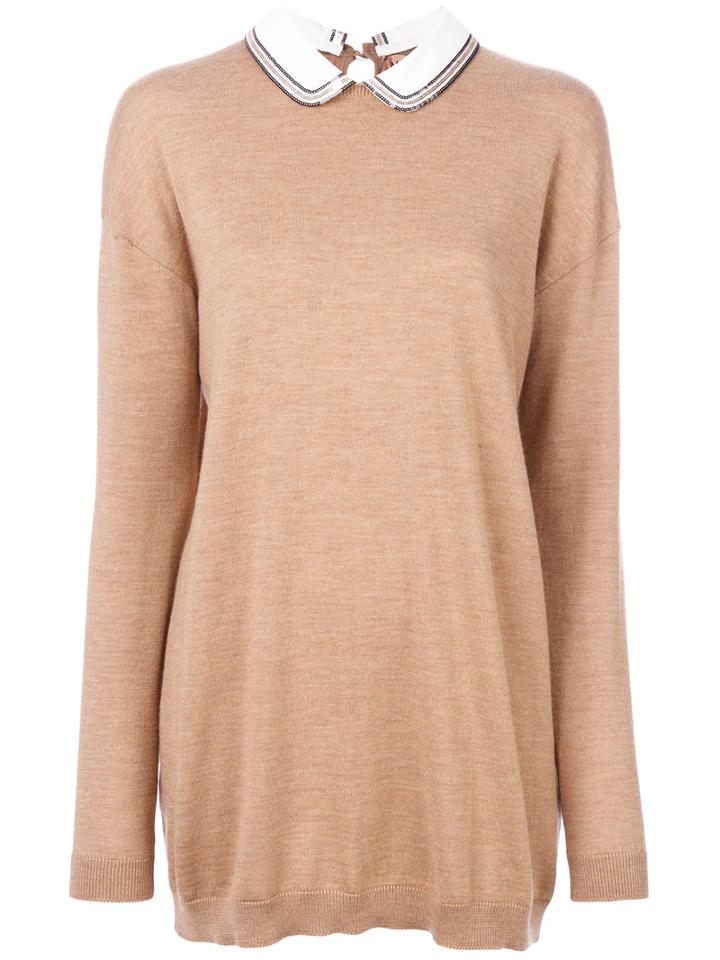No21 - Collar Knitted Sweater - Women - Silk/acetate/virgin Wool - 40, Nude/neutrals, Silk/acetate/virgin Wool