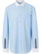 Burberry Classic Fit Zip Detail Cotton Poplin Shirt - Blue