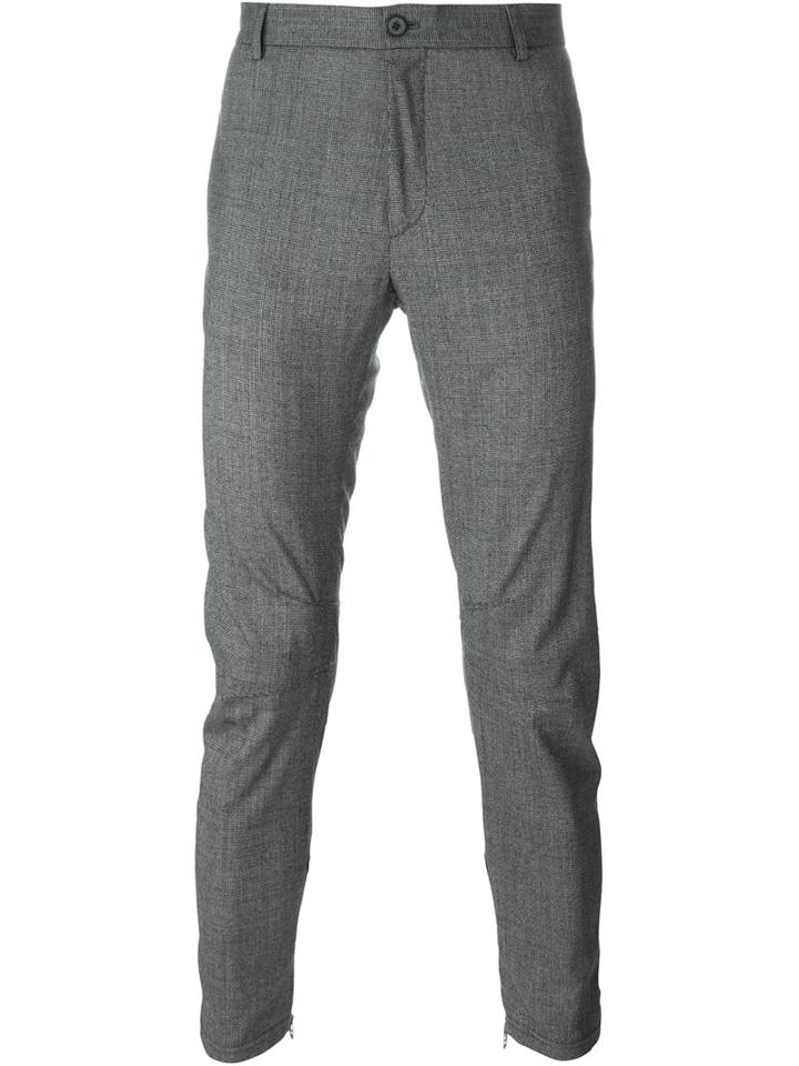 Lanvin Slim Fit Houndstooth Trousers, Men's, Size: 46, Grey, Cotton/spandex/elastane/wool