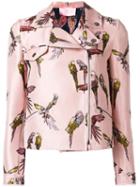 Giamba Parrot Print Biker Jacket, Women's, Size: 38, Pink/purple, Polyester/cupro