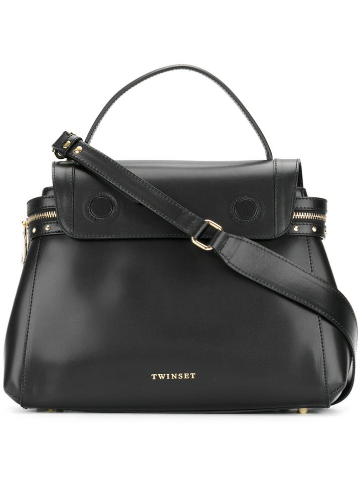 Twin-set Top Flap Tote Bag - Black
