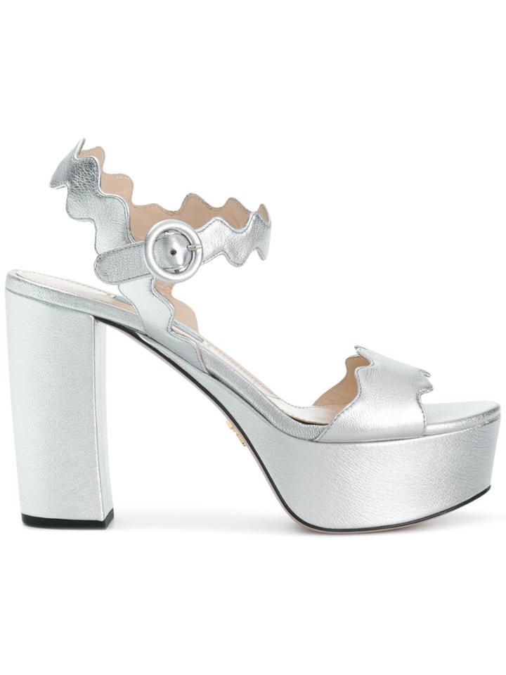Prada Scalloped Open Toe Sandals - Metallic