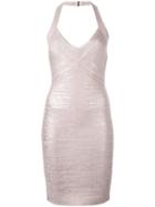 Hervé Léger Halterneck Fitted Dress - Pink & Purple