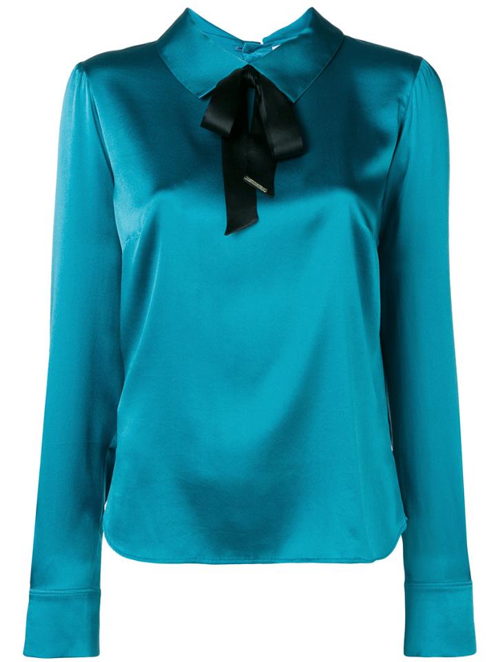Styland Bow-detail Satin Blouse - Blue