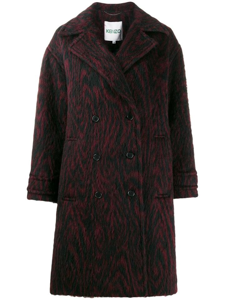 Kenzo Animal Print Double-breasted Coat - Black