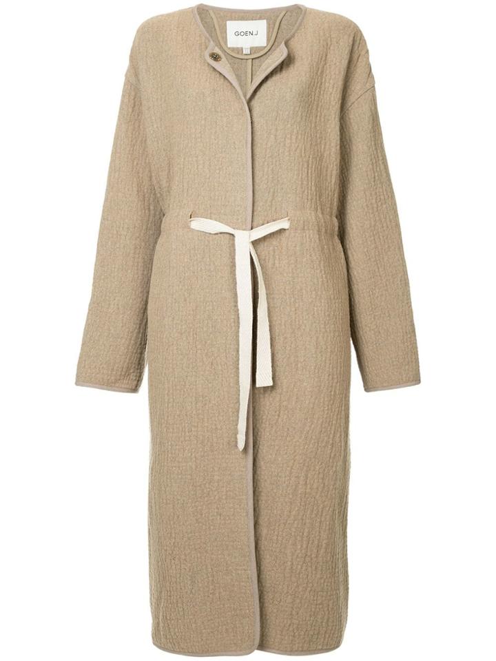 Goen.j Tie Waist Oversized Coat - Brown
