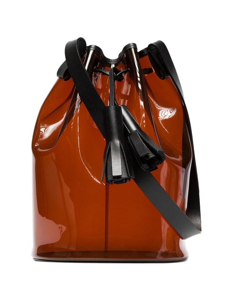 Building Block Brown And Black Pvc Bucket Bag - Yellow & Orange
