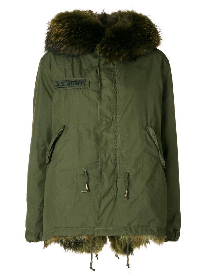 As65 - Hooded Army Parka - Women - Cotton/leather/rabbit Fur/viscose - M, Green, Cotton/leather/rabbit Fur/viscose