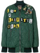 Dolce & Gabbana Embellished Slogan Front Bomber Jacket - Green