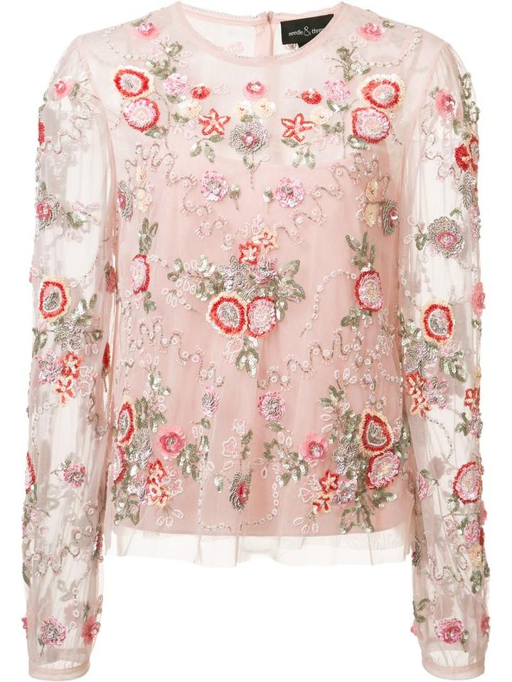 Needle & Thread Floral Embellishment Sheer Blouse, Women's, Size: 4, Pink/purple, Polyester