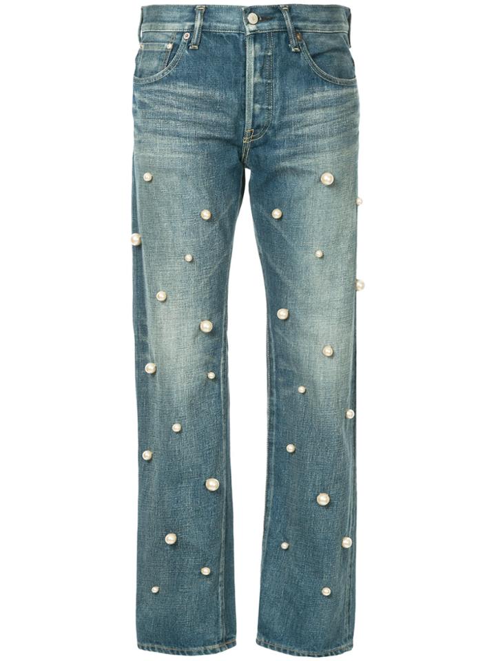 Tu Es Mon Trésor Big Pearl Jeans Short Length - Blue