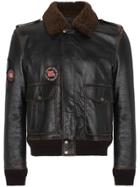 Saint Laurent Leather Flight Jacket With Patches - Black
