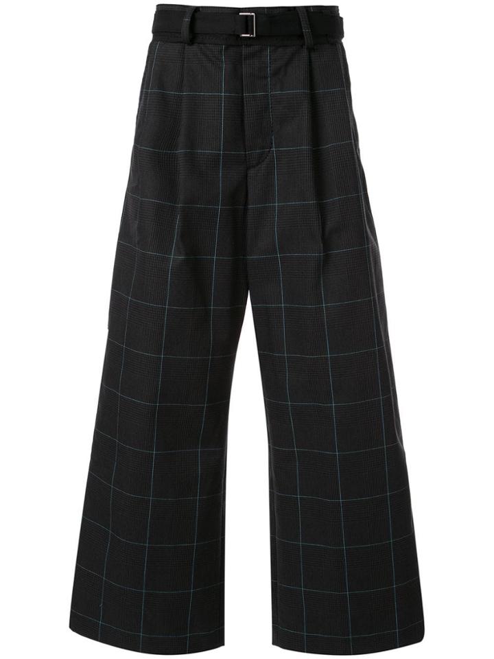 Sacai Wide Leg Check Trousers - Blue