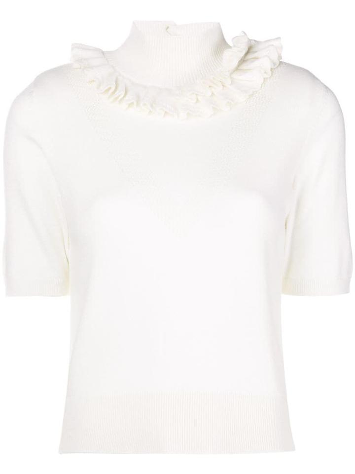 Barrie Flying Lace Cashmere Turtleneck Top - White