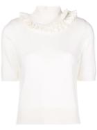 Barrie Flying Lace Cashmere Turtleneck Top - White