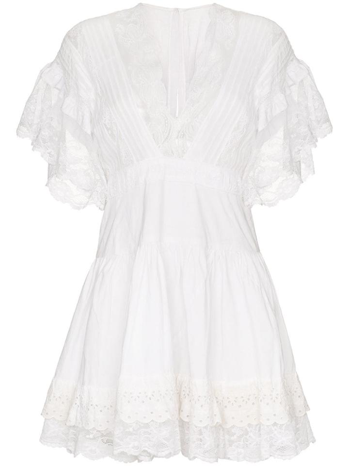 One Vintage Embroidered Daffodil Mini Dress - White