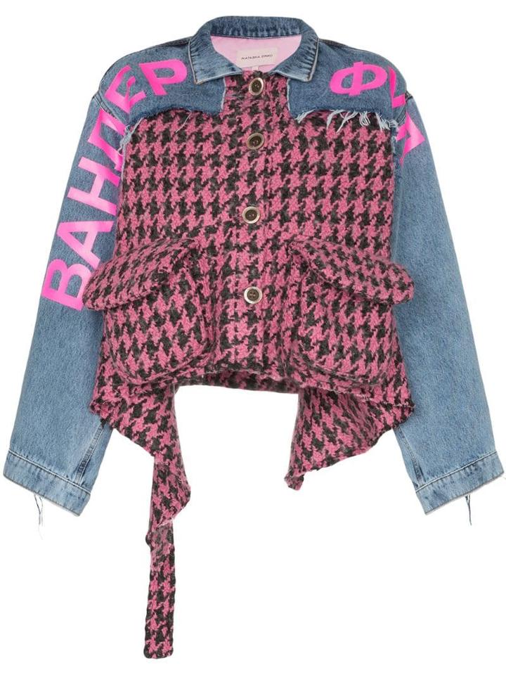 Natasha Zinko Houndstooth Panel Denim Combo Jacket - Pink/ Light
