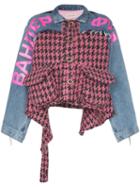 Natasha Zinko Houndstooth Panel Denim Combo Jacket - Pink/ Light