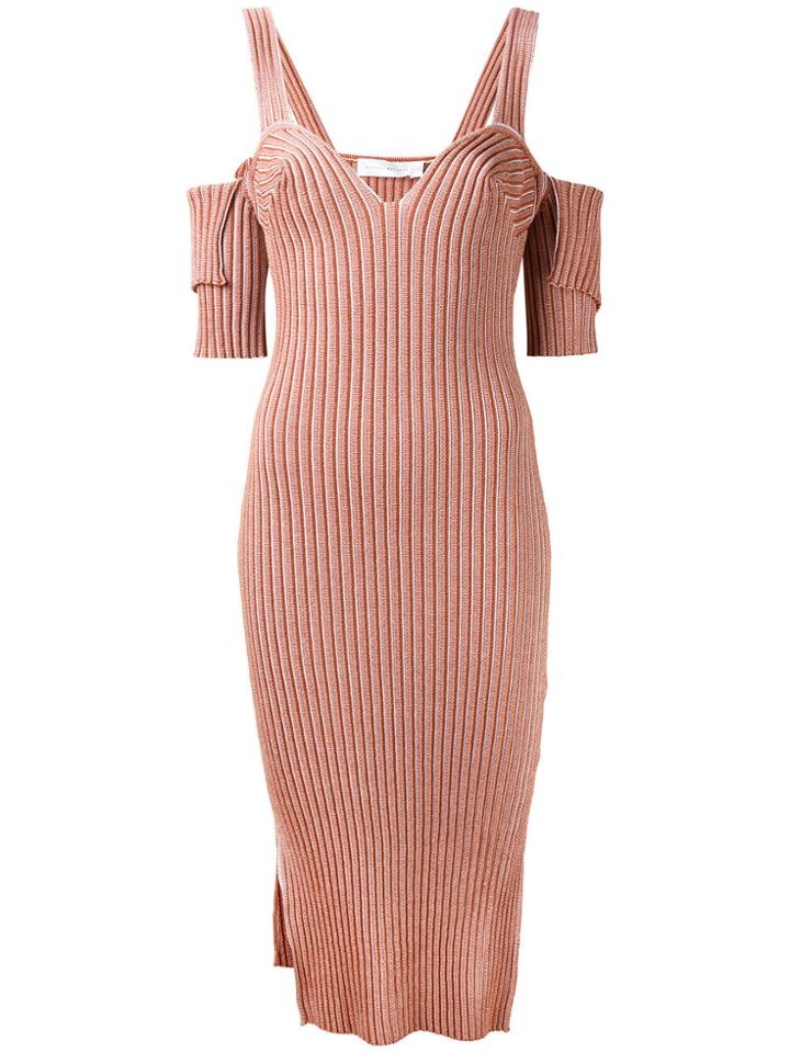 Victoria Beckham Ribbed Cold Shoulder Dress - Yellow & Orange