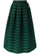 Rochas Embellished Striped Skirt, Women's, Size: 40, Green, Cotton/polyester/silk