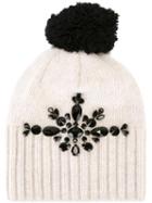 Le Chapeau Embellished Pompom Beanie, Women's, Nude/neutrals, Wool/polyamide/glass