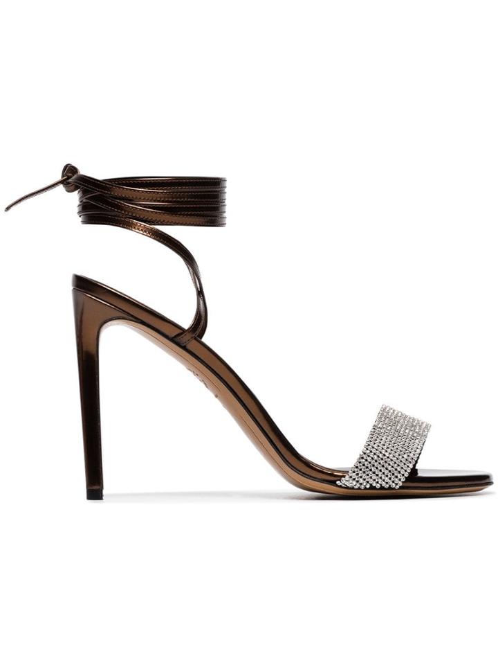 Alexandre Vauthier Bronze Kim 100 Crystal Embellished Leather Sandals