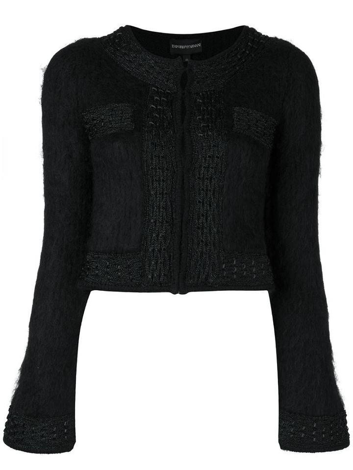 Emporio Armani Flared Sleeve Cropped Jacket, Women's, Size: 42, Black, Polyamide/viscose/mohair/metallic Fibre