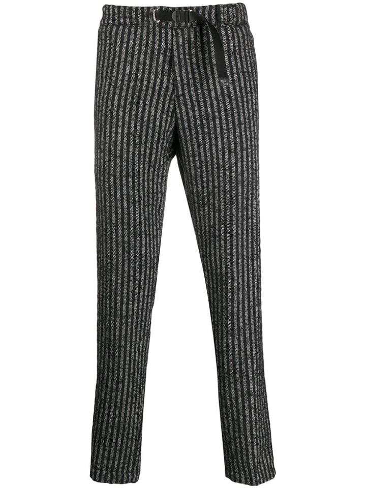 White Sand Striped Straight Trousers - Black