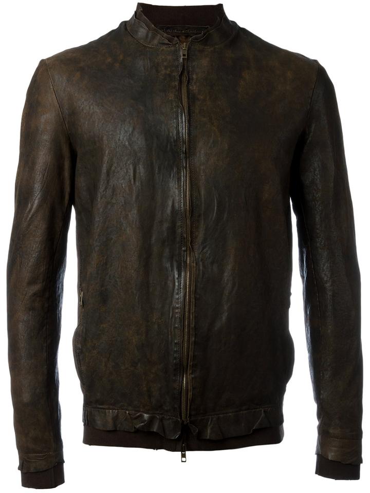 Salvatore Santoro Mandarin Neck Zipped Jacket, Men's, Size: 52, Brown, Cotton/leather