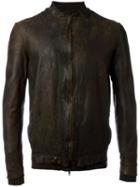 Salvatore Santoro Mandarin Neck Zipped Jacket, Men's, Size: 52, Brown, Cotton/leather